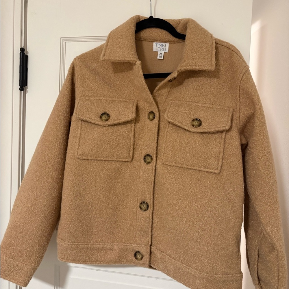 Time and Tru Tan Teddy Jacket for Women Xs Tan Brown